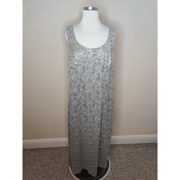 R&M Richards Maxi Dress Floral Lace Sequin Silver Grey - Picture 1 of 9